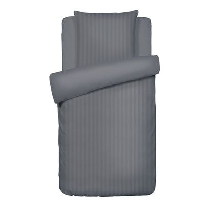 Duvet cover + pillowcase cotton satin dobby stripe woven - Dark grey