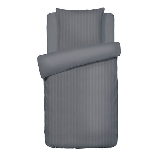 <p>Housse de couette + taie d'oreiller satin de coton rayure tiss� dobby - Gris fonc�</p>