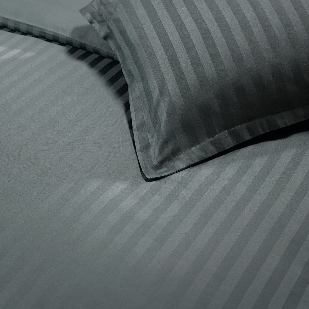 Duvet cover + pillowcase cotton satin dobby stripe woven - Dark grey