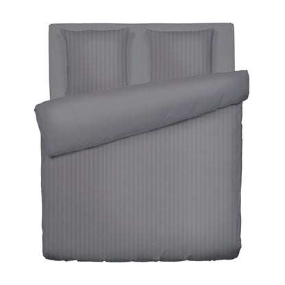 Duvet cover + pillowcase cotton satin dobby stripe woven - Dark grey