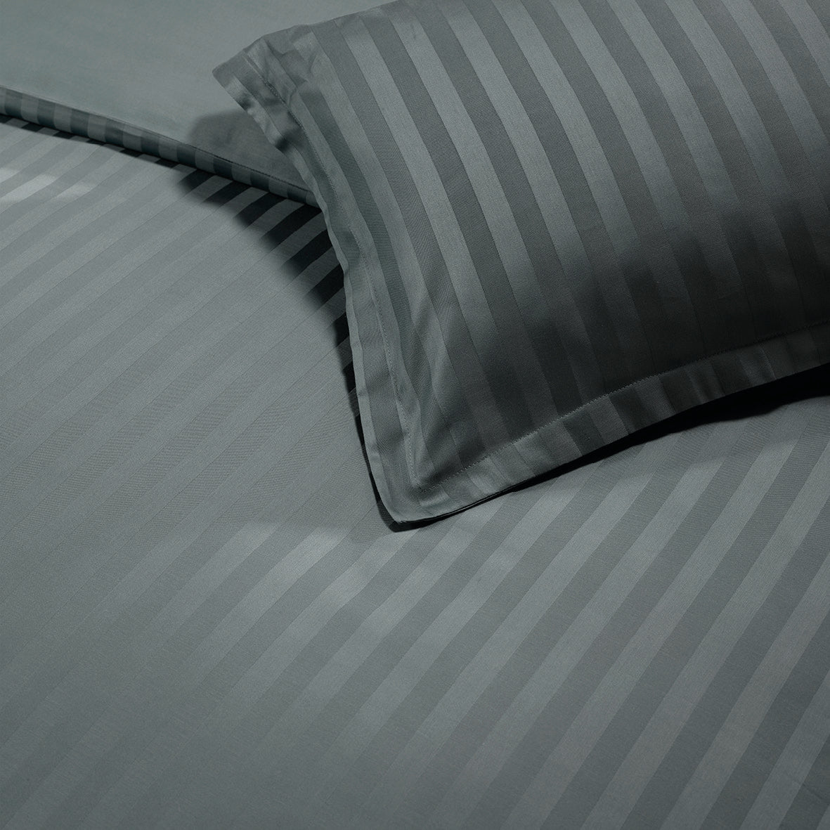 Pillowcase(s) cotton satin dobby stripe woven - Dark grey