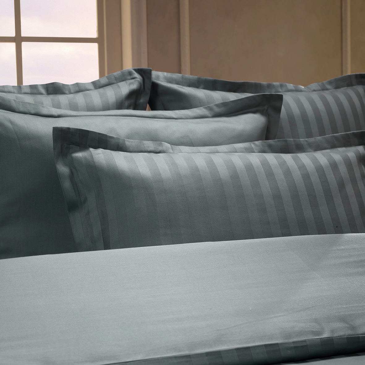 Pillowcase(s) cotton satin dobby stripe woven - Dark grey