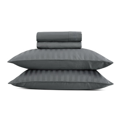 Sheet set cotton satin dobby stripe woven - Dark grey