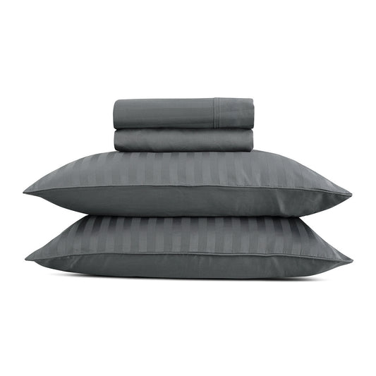 <p>Ensemble de draps satin de coton rayure tiss� dobby -  Gris fonc�</p>