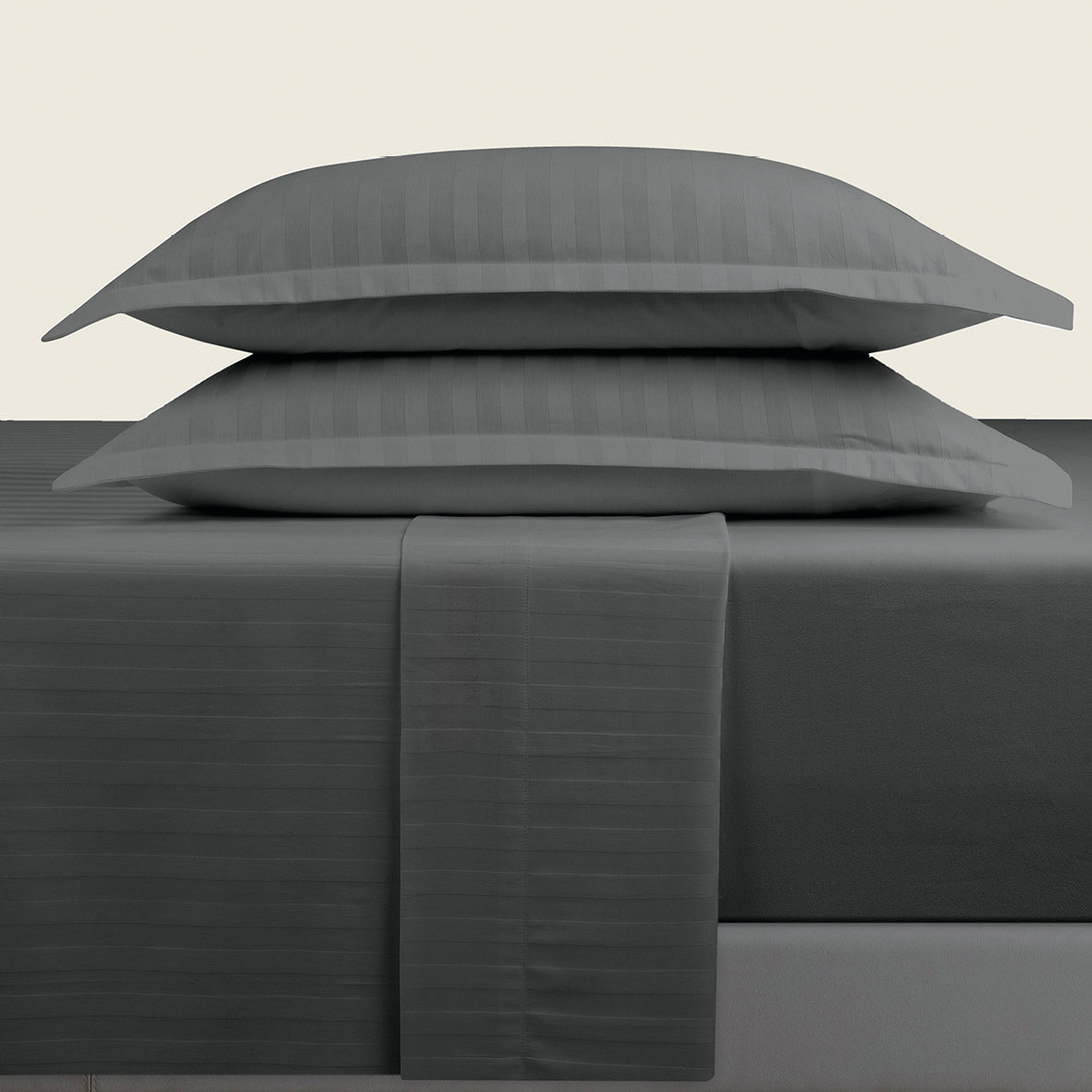Sheet set cotton satin dobby stripe woven - Dark grey