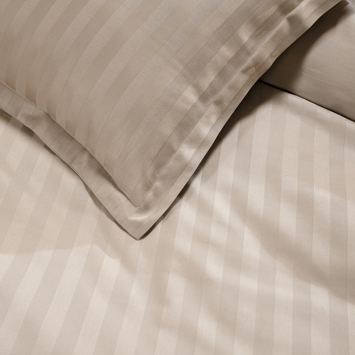 Duvet cover + pillowcase cotton satin dobby stripe woven - Taupe