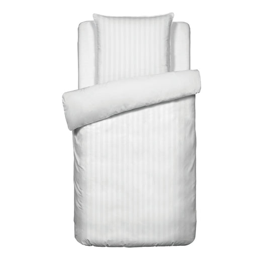 <p>Housse de couette + taie d'oreiller satin de coton rayure tiss� dobby - Blanc</p>