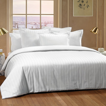 Duvet cover + pillowcase cotton satin dobby stripe woven - White