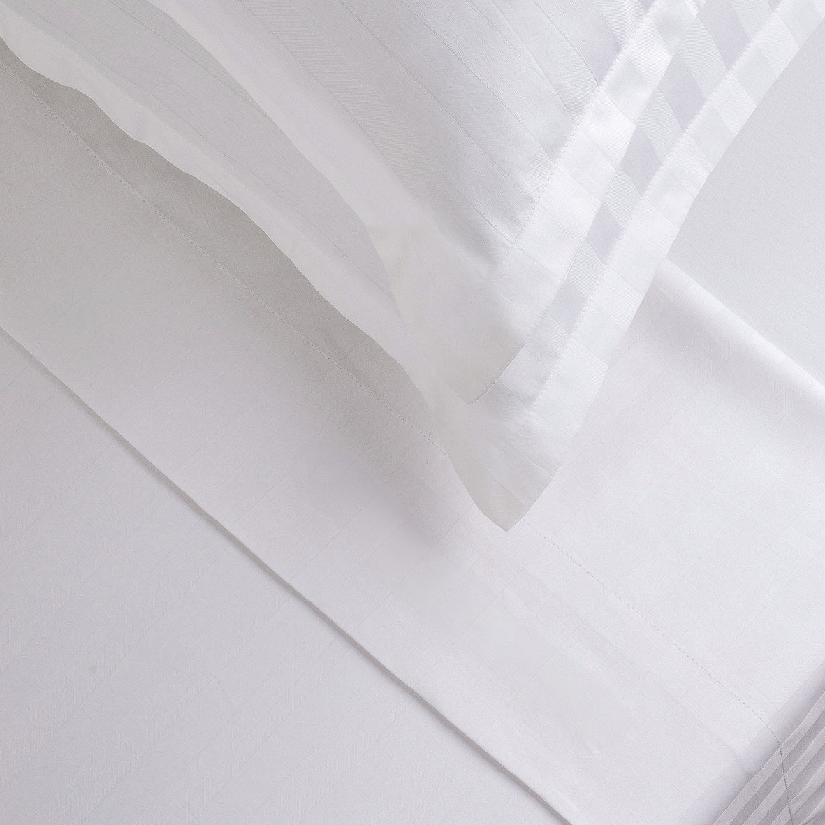 Flat sheet cotton satin dobby stripe woven - White