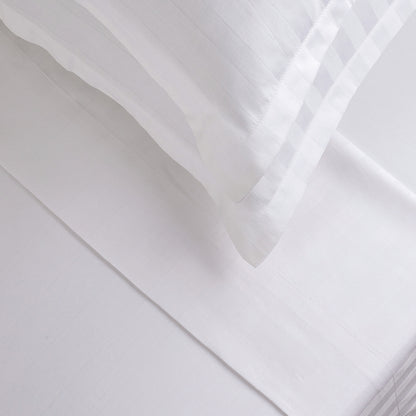 Flat sheet cotton satin dobby stripe woven - White