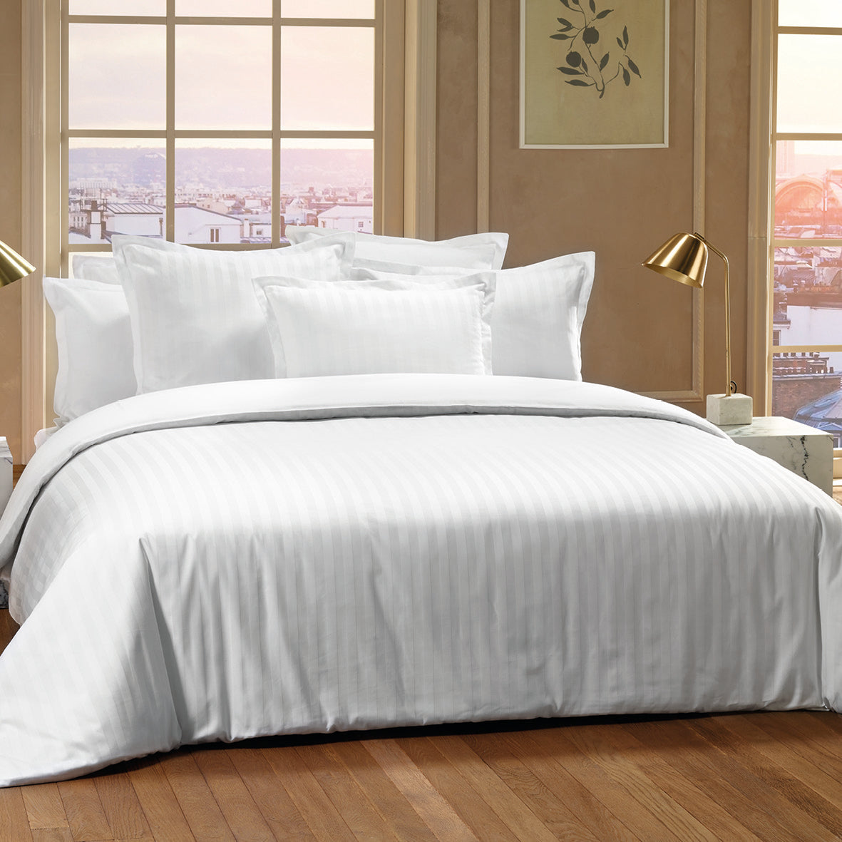 Flat sheet cotton satin dobby stripe woven - White
