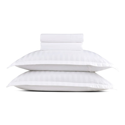 Sheet set cotton satin dobby stripe woven - White