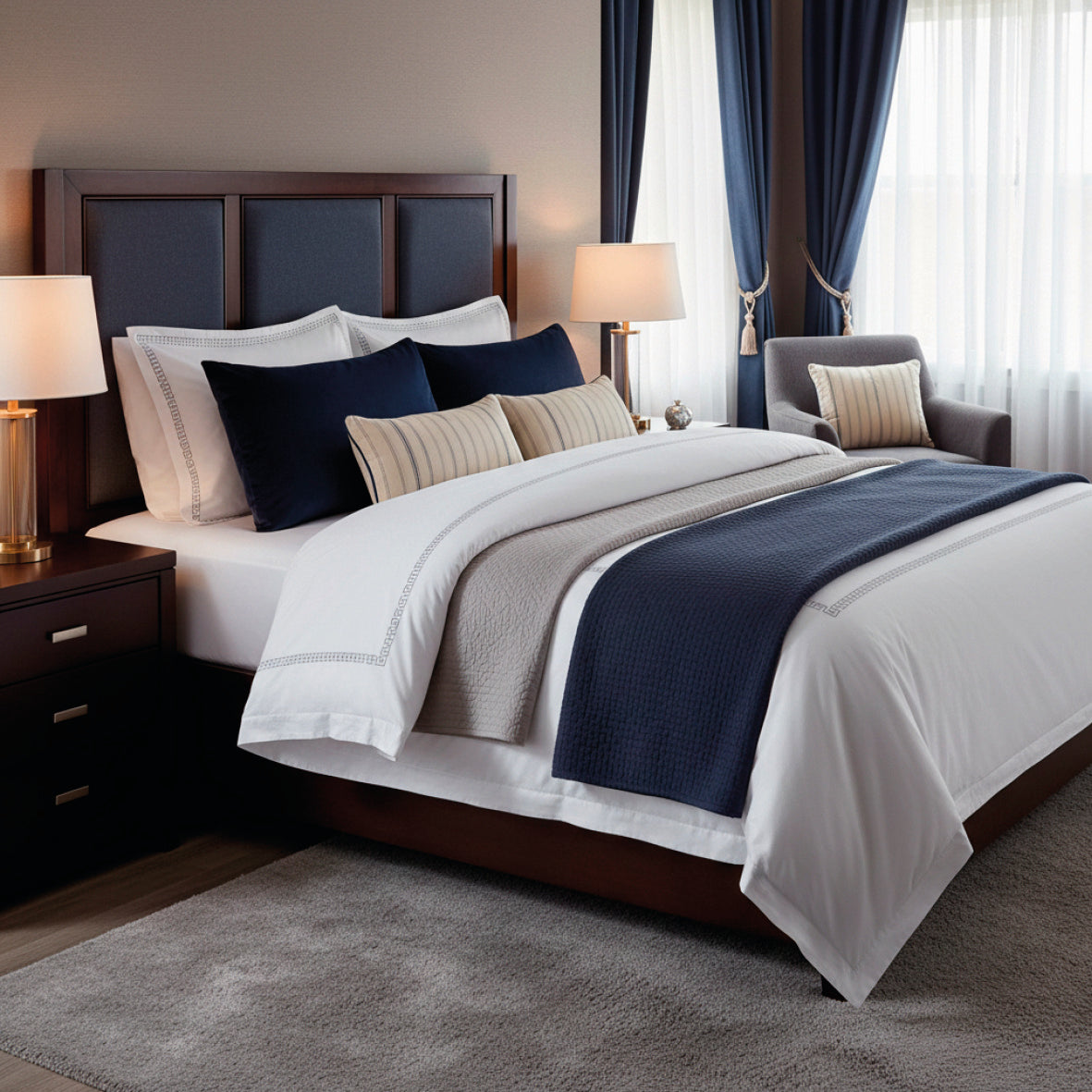 Duvet cover + pillowcase cotton satin - Reine de nuit Grey / White