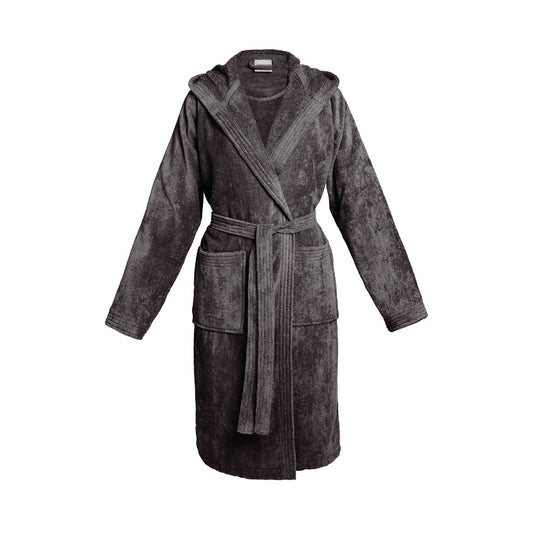 Hooded bathrobe velvet cotton - Uni Dark grey