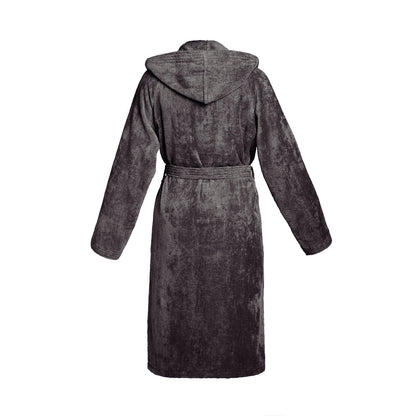 <p>Peignoir coton velours avec capuche - Uni Gris foncé</p>