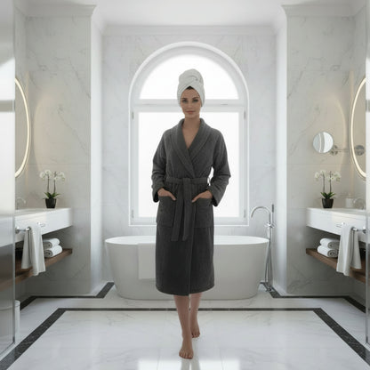 Bathrobe with shawl collar cotton velvet - Uni Dark grey