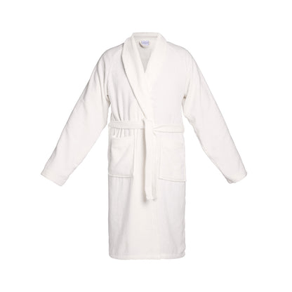 <p>Peignoir avec col châle en coton velours - Uni Blanc</p>