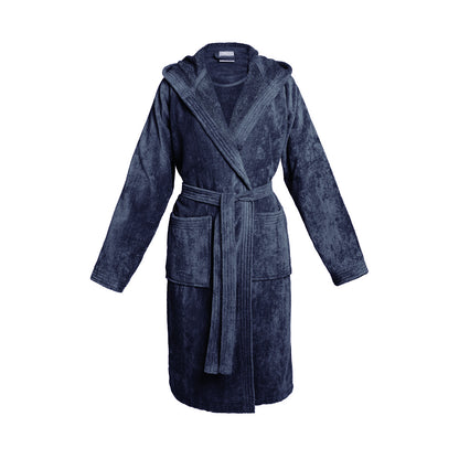 <p>Peignoir coton velours avec capuche - Uni Bleu foncé</p>