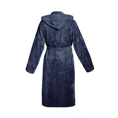 <p>Peignoir coton velours avec capuche - Uni Bleu foncé</p>