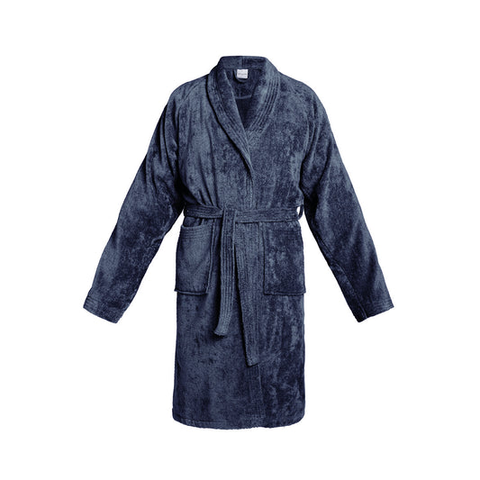 Bathrobe with shawl collar cotton velvet - Uni Navy blue