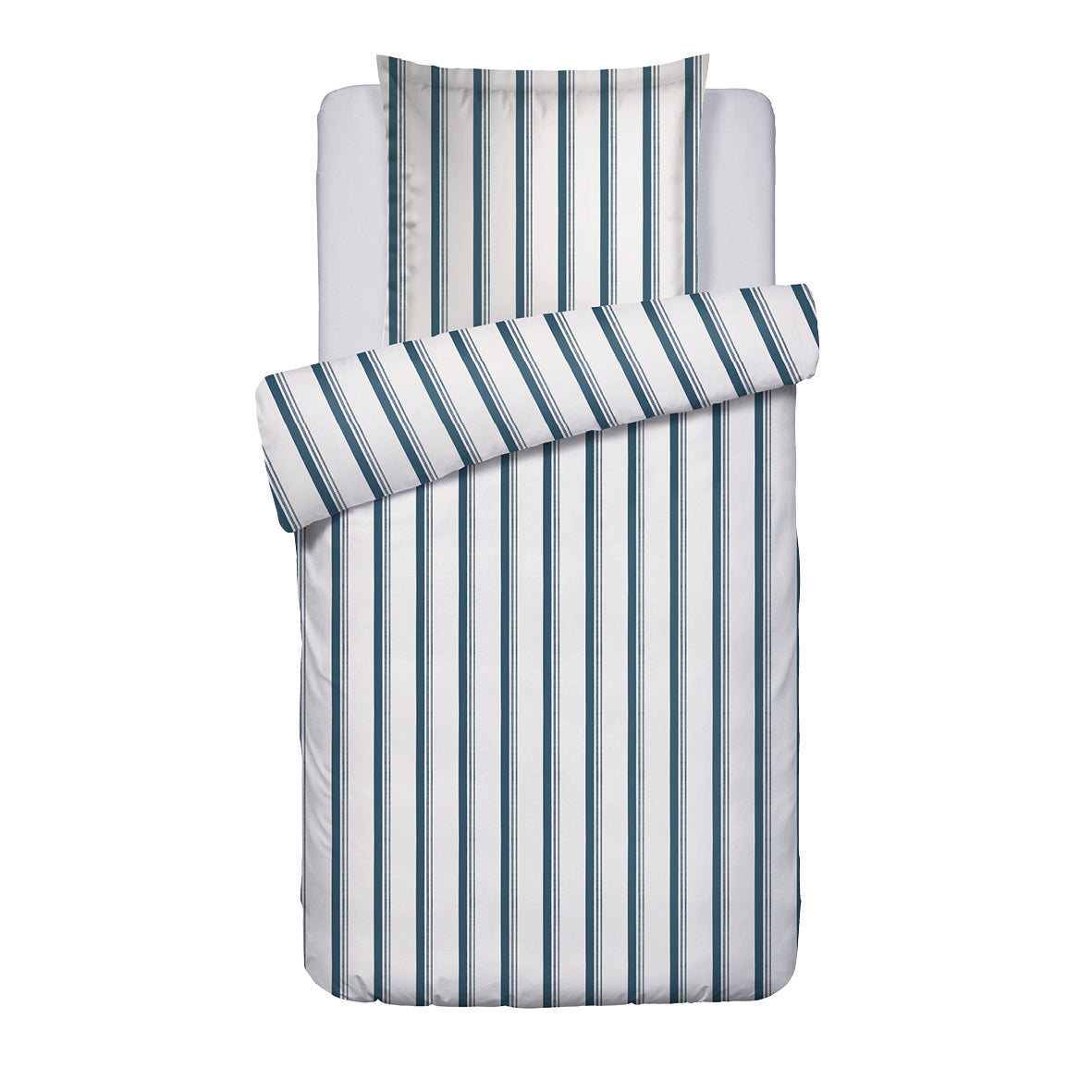 Duvet cover + pillowcase cotton satin - Mateo White / Blue