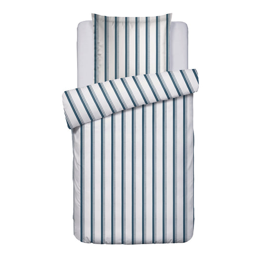 <p>Housse de couette + taie d'oreiller satin de coton - Mateo Blanc / Bleu</p>