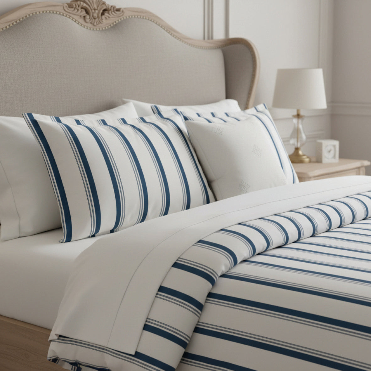 Duvet cover + pillowcase cotton satin - Mateo White / Blue