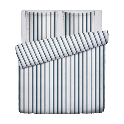 Duvet cover + pillowcase cotton satin - Mateo White / Blue 260 x 240 cm + 2 x (63 x 63 cm)