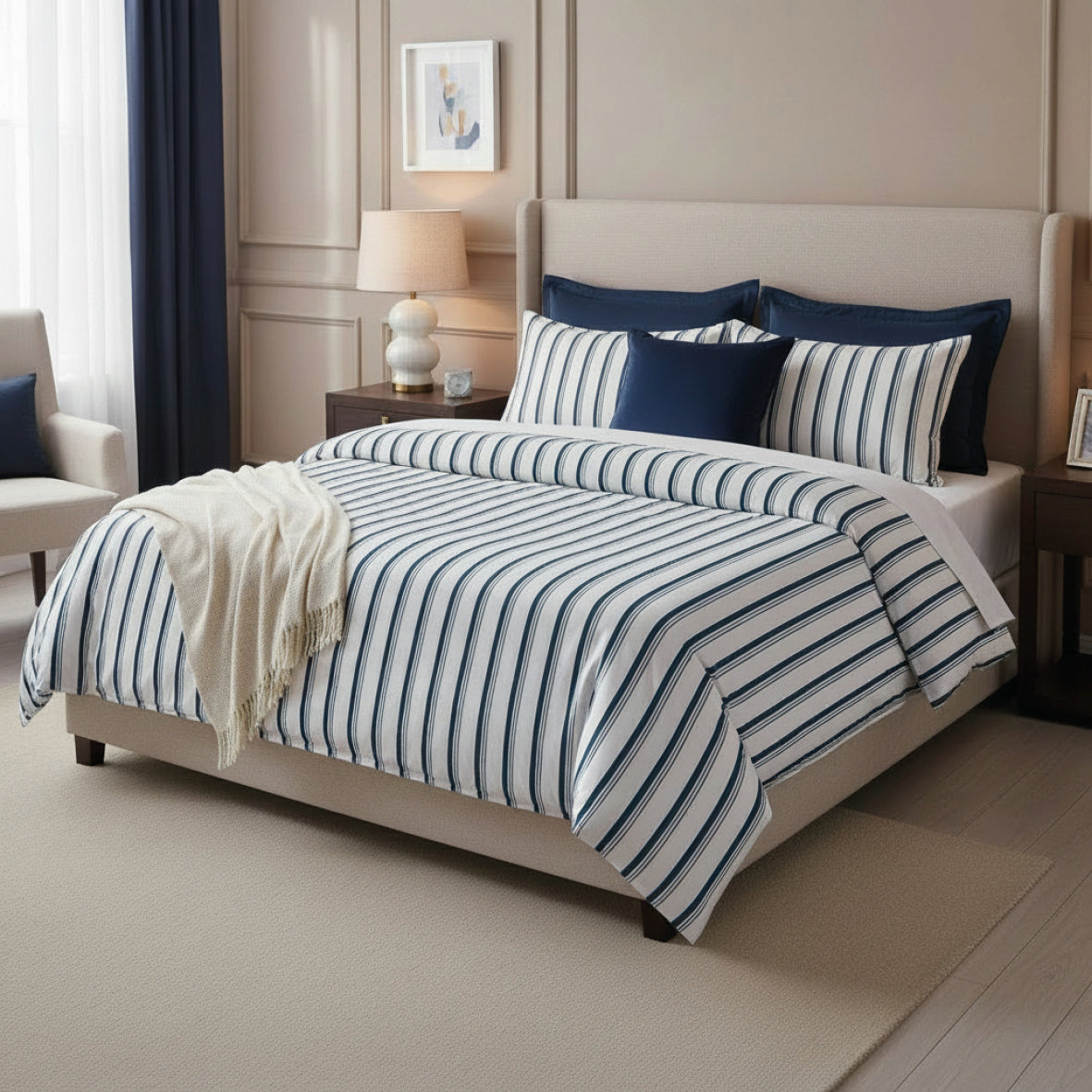 Pillowcase cotton satin - Mateo White / Blue