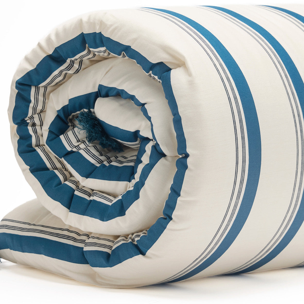 Quilt with tassels cotton satin - Mateo White / Blue - 140 x 200 cm