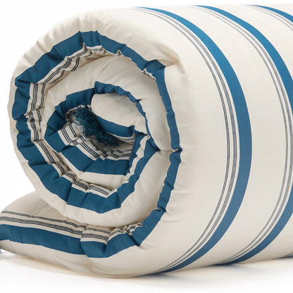 Quilt with tassels cotton satin - Mateo White / Blue - 140 x 200 cm