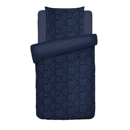 Duvet cover + pillowcase cotton satin - Eclipse fleuri Blue