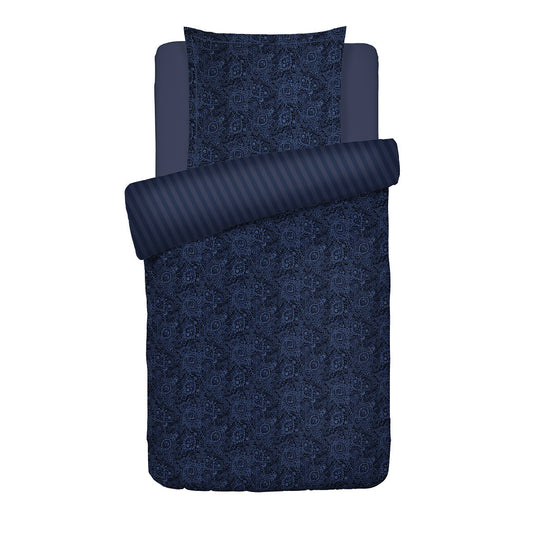 <p>Housse de couette + taie d'oreiller satin de coton - Eclipse fleuri Bleu</p>