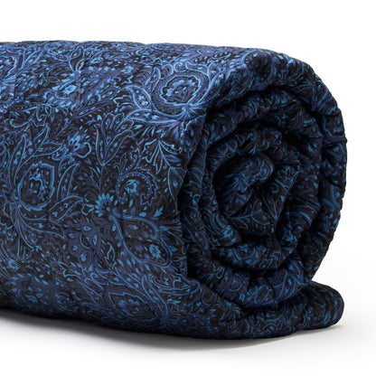 Bedspread cotton satin - Eclipse fleuri Blue - 220 x 250 cm