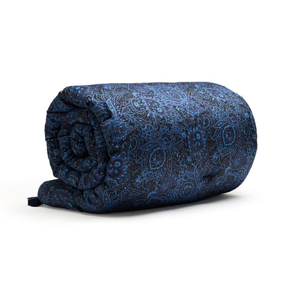 Quilt with tassels cotton satin - Eclipse fleuri Blue - 140 x 200 cm