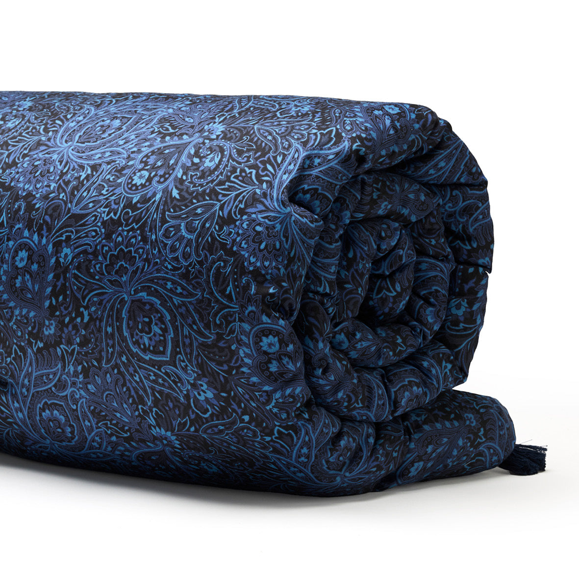 Quilt with tassels cotton satin - Eclipse fleuri Blue - 140 x 200 cm