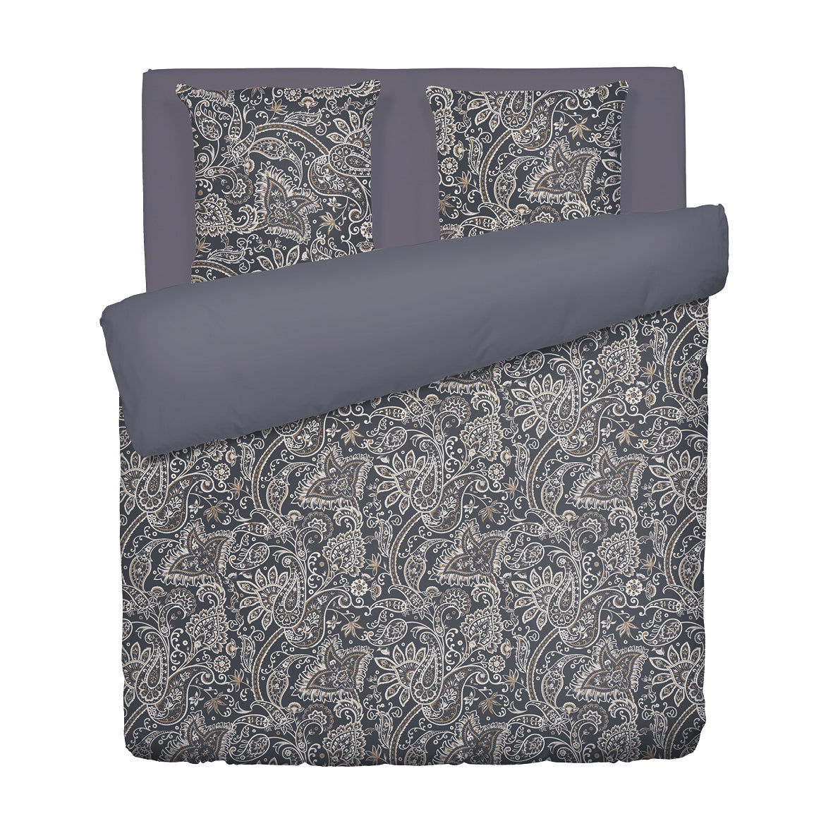 Duvet cover + pillowcase cotton satin - Buta Grey / Taupe