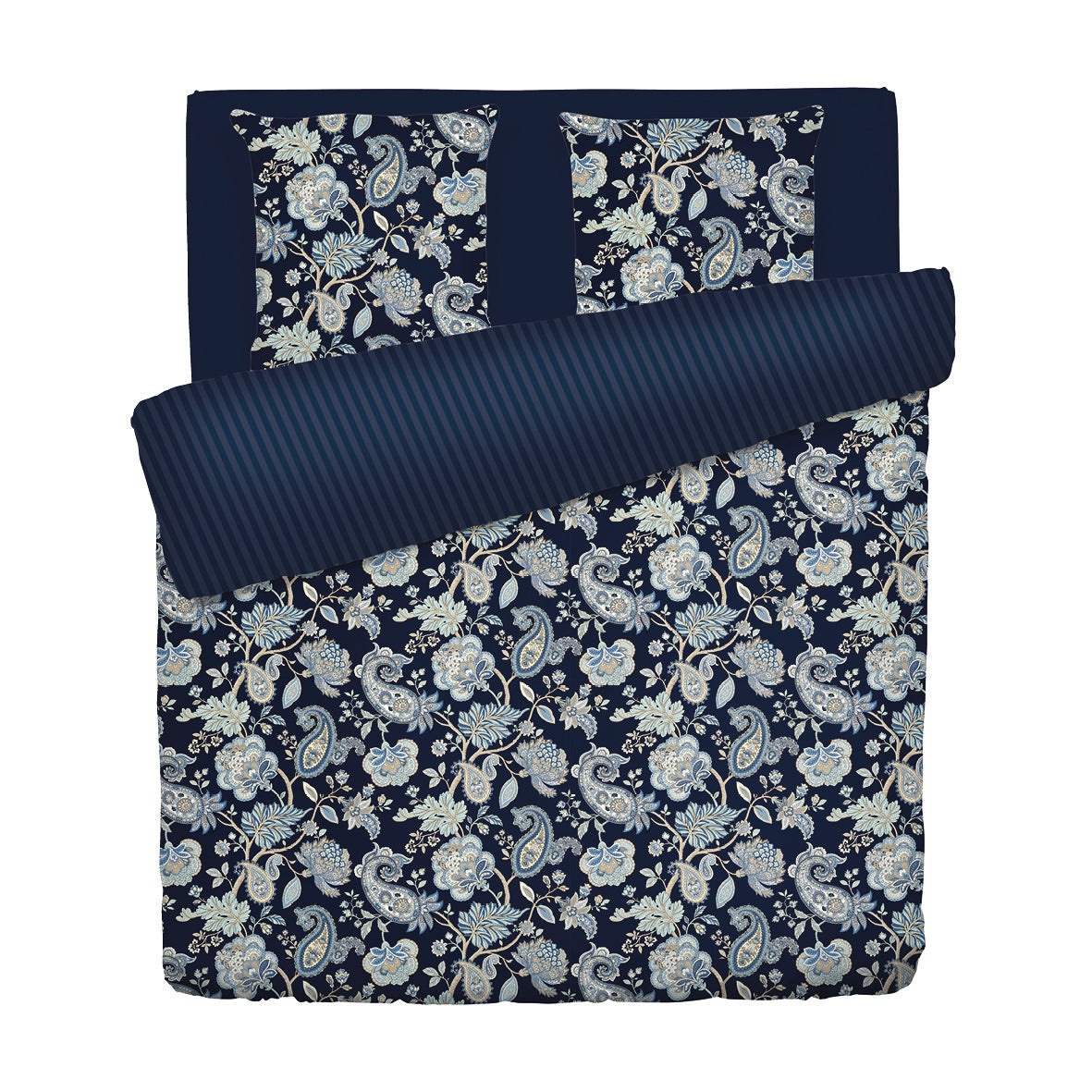 Duvet cover + pillowcase cotton satin - Bleu baroque Dark blue