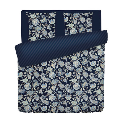 Duvet cover + pillowcase cotton satin - Bleu baroque Dark blue