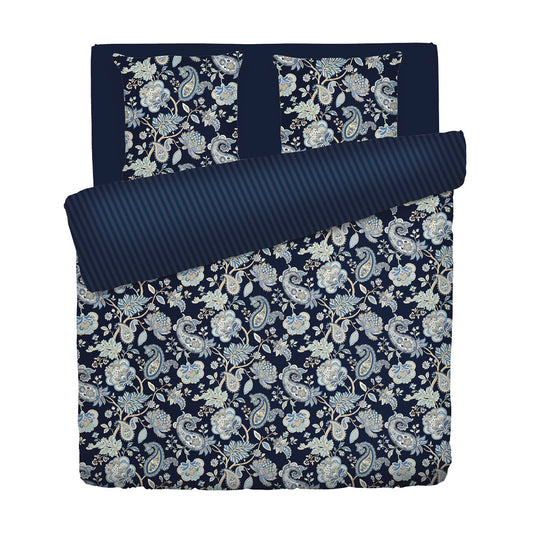 <p>Housse de couette + taie d'oreiller satin de coton - Bleu baroque Bleu fonc�</p>
