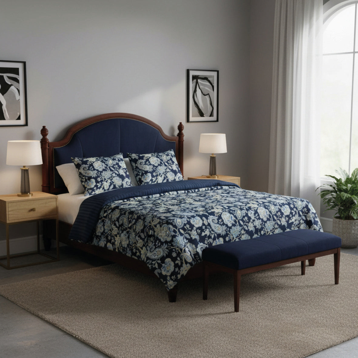 Duvet cover + pillowcase cotton satin - Bleu baroque Dark blue