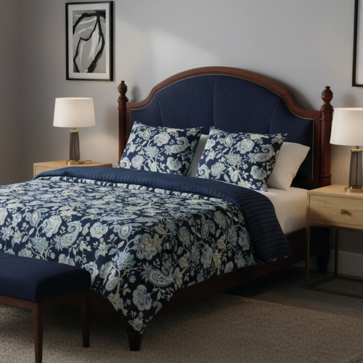 Duvet cover + pillowcase cotton satin - Bleu baroque Dark blue