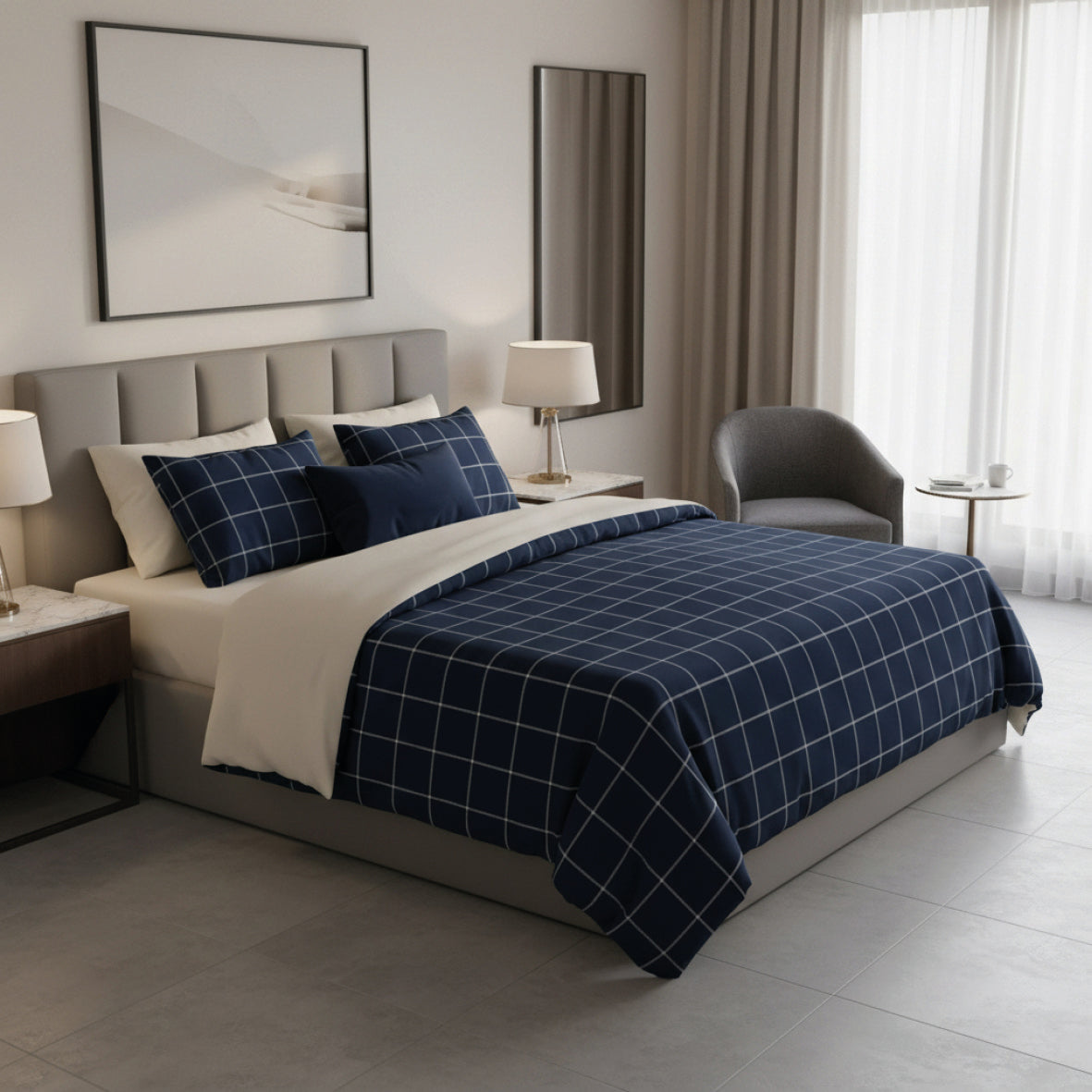 Duvet cover + pillowcase cotton satin - Aurélie Dark blue