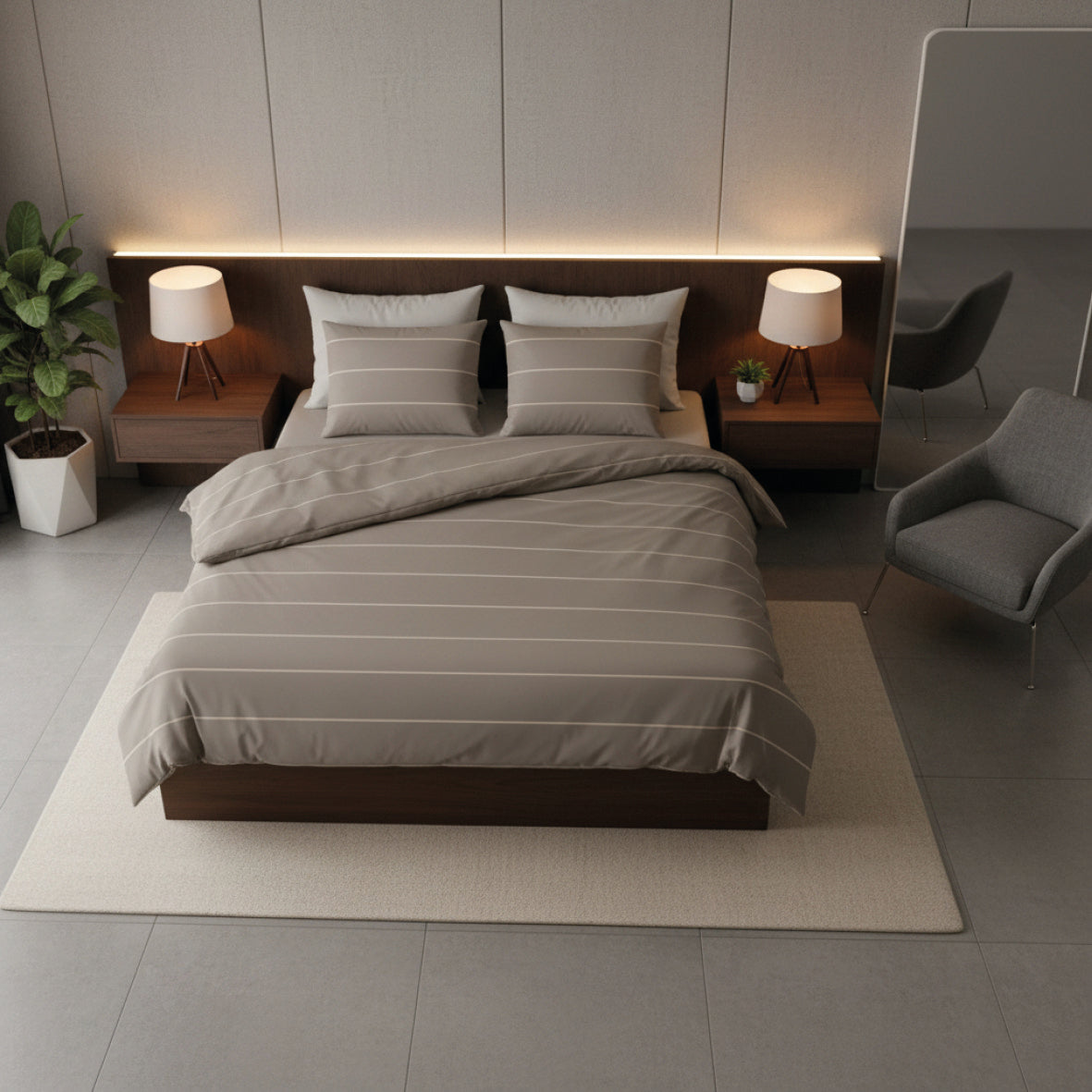 Duvet cover + pillowcase cotton satin - Lucien Taupe