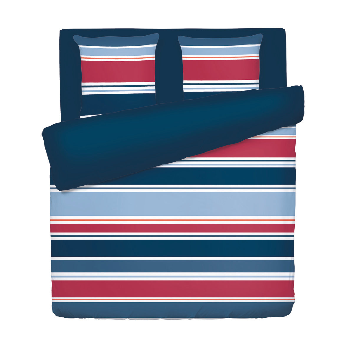 Duvet cover + pillowcase cotton satin - Horizon tricolore Dark blue