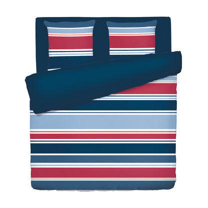 Duvet cover + pillowcase cotton satin - Horizon tricolore Dark blue