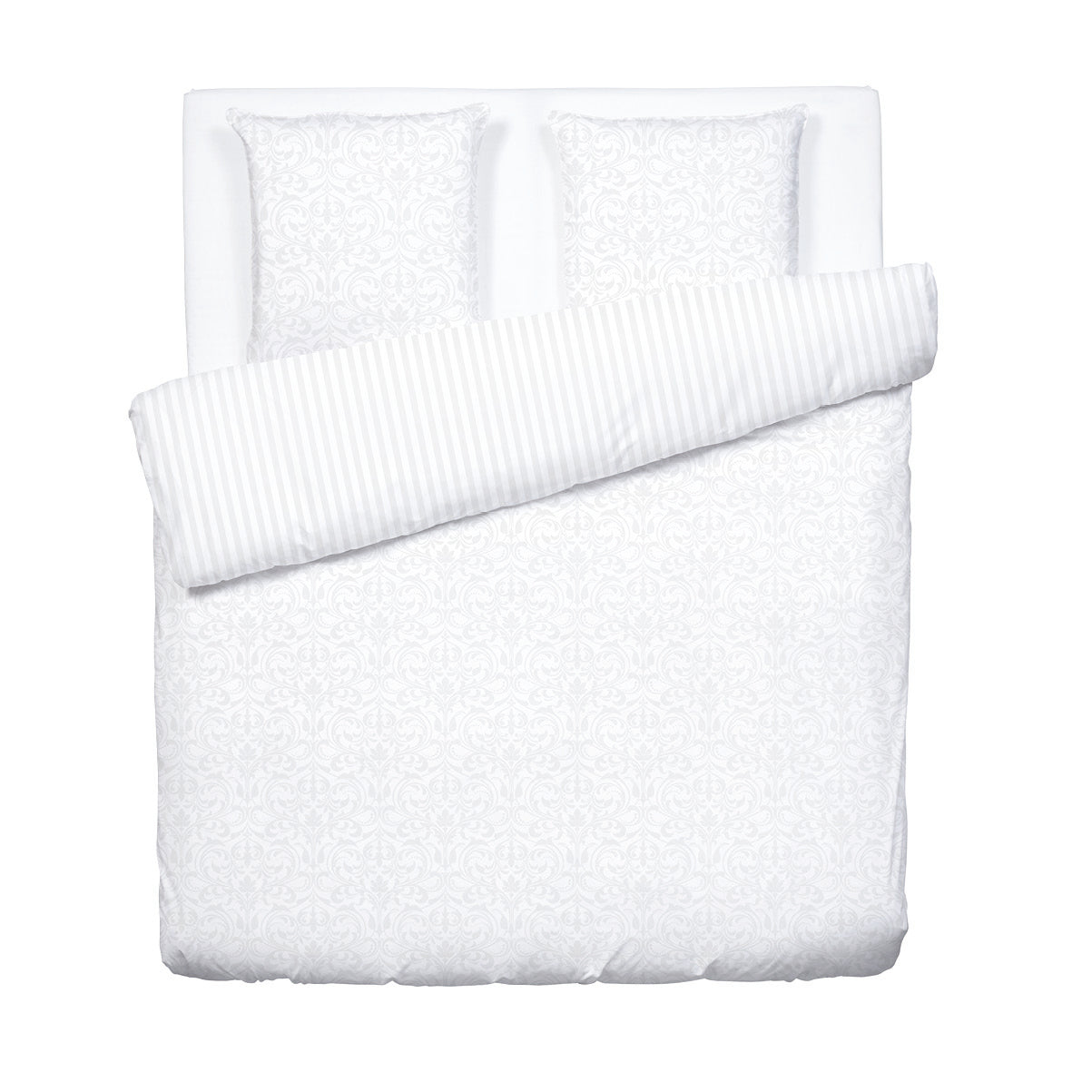 Duvet cover + pillowcase cotton satin Jacquard woven - Dentelle royale White