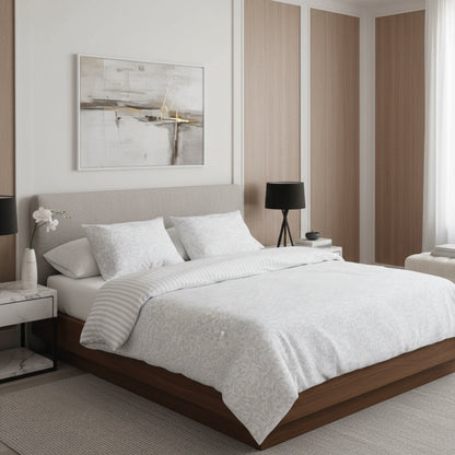 Duvet cover + pillowcase cotton satin Jacquard woven - Dentelle royale White