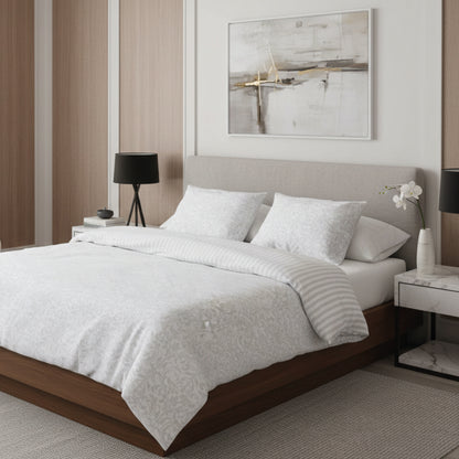 Duvet cover + pillowcase cotton satin Jacquard woven - Dentelle royale White