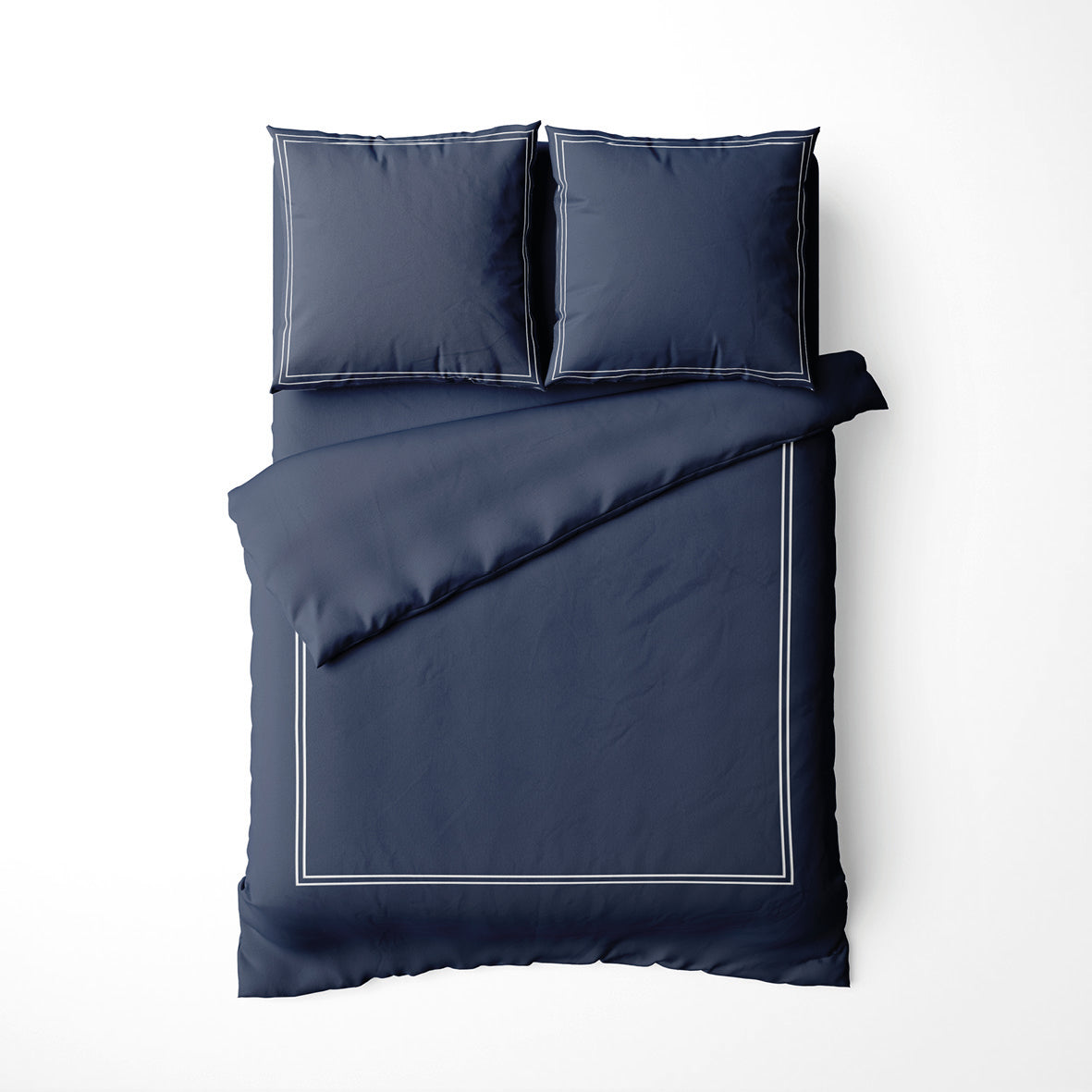 Duvet cover + pillowcase cotton satin - Cannes White / Dark blue